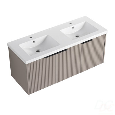 Meuble-lavabo mural 48 po avec lavabo double en résine et 3 portes à fermeture en douceur, emballage KD
