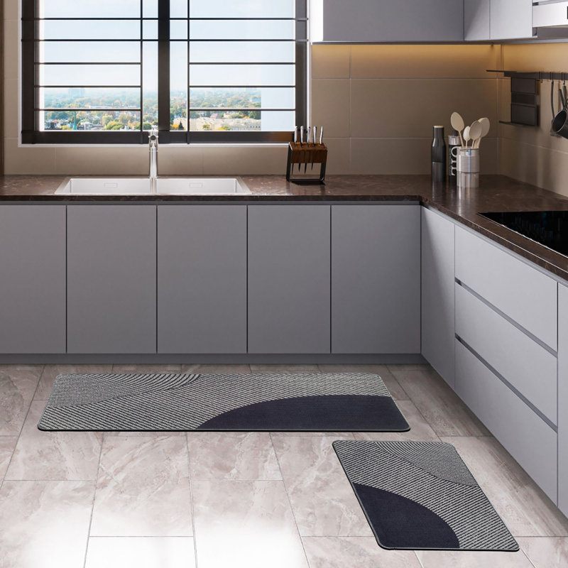 Ensemble de tapis de cuisine géométriques, Gris