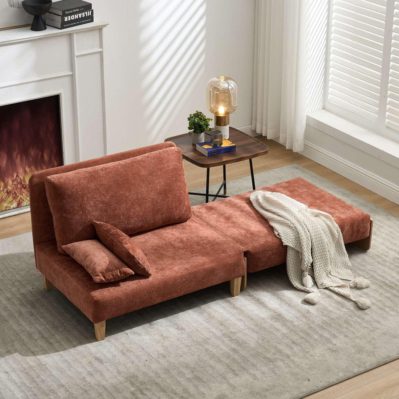 Foldable sofa bed recliner, 3-in-1 convertible sleeper, mid-century modern decor, suitable for small spaces, with three pillows, can be placed in the bedroom study room guest