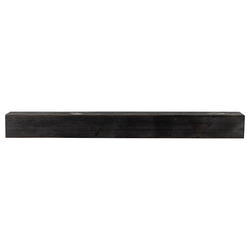 Eastport Rustic Wooden Fireplace Mantel Shelf In Black With Natural Distressing And Knots, Pine Wood Modern Ember Shelf 