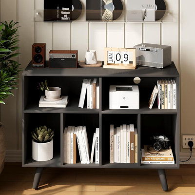 Large Record Player Stand, Vinyl Record Storage Compact Record Player Cabinet Cube Storage Organizer Up to 350 Albums with Charging Station by George Oliver