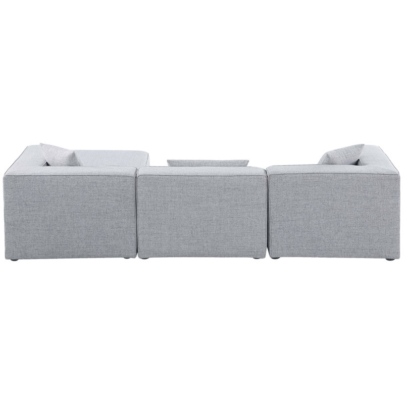 Cube Upholstered L-Shaped Sectional Reversible, Grey Linen Textured Fabric
