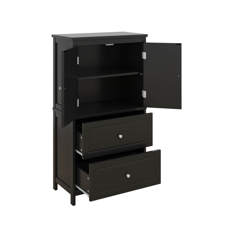 Armoire de rangement de salle de bain avec tiroirs, tablette réglable, Noir