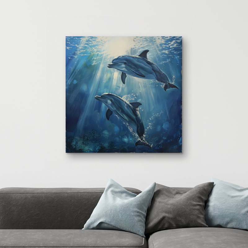 Two dolphins - 32"x32" art on canvas