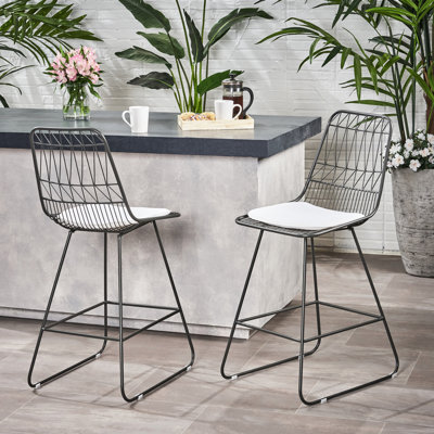 Fashionable Iron Counter Stools With Splash- Cushions, Of 2, Grey+ Seat Covers, 2 ,