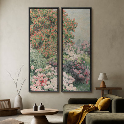 Luxury Vintage Garden Wall Art - 20x60 inches Framed Canvas Set of 2