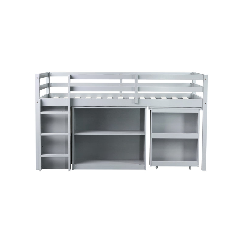Twin Loft Bed With Construction - Drawer, Shelf Cabinets, Grey Secure Storage Options Drawer &, Gray