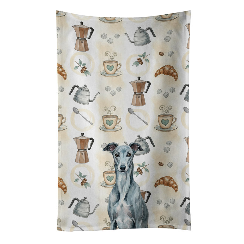 Blue Brindle Greyhound Coffee Bar Kitchen Towel, Blue Brindle Greyhound
