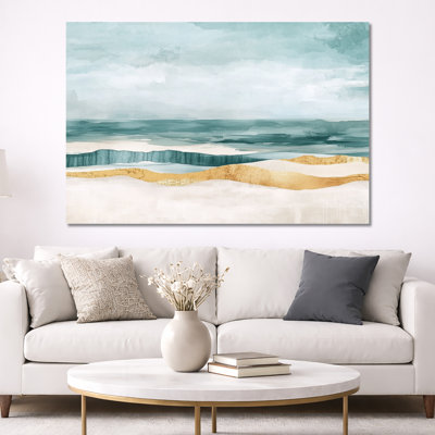 Blue Gold Wall Art, Glam Stripe Canvas, Golden And Blue Stipes
