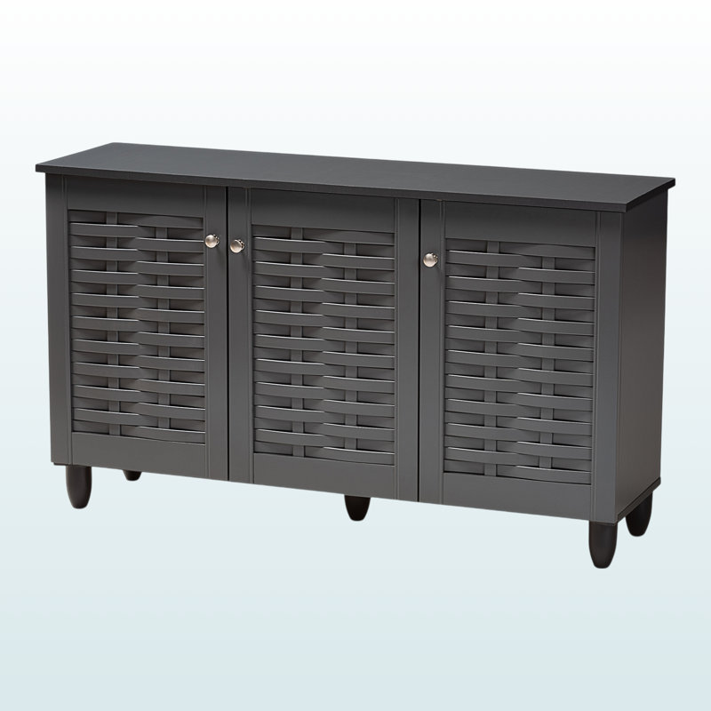 Jovia Gray Finish 4-Shelves With 3-Door Wooden Shoe Cabinet, 26.03" H X 44.24" W X 12.99" D