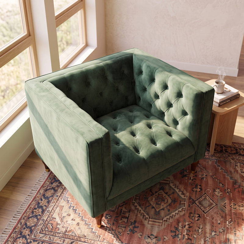 Brette Velvet Armchair, Green Velvet, 29" H x 42" W x 33" D