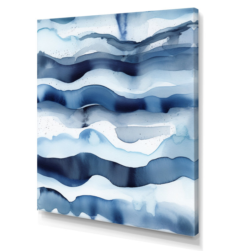 Abstrait classique vagues bleues II - fractales, art mural pour le salon, H 20 po x l 12 po x P 1 po, Toile tendue
