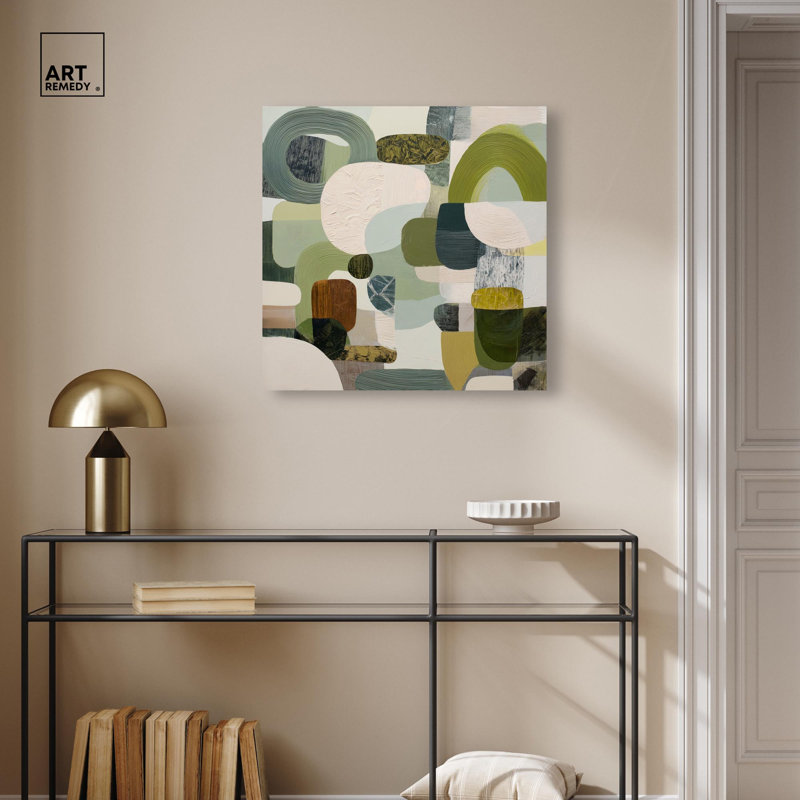 Art mural moderne, impression sur toile, art géométrique vert, H 24 po x l 24 po, Toile tendue avec châssis