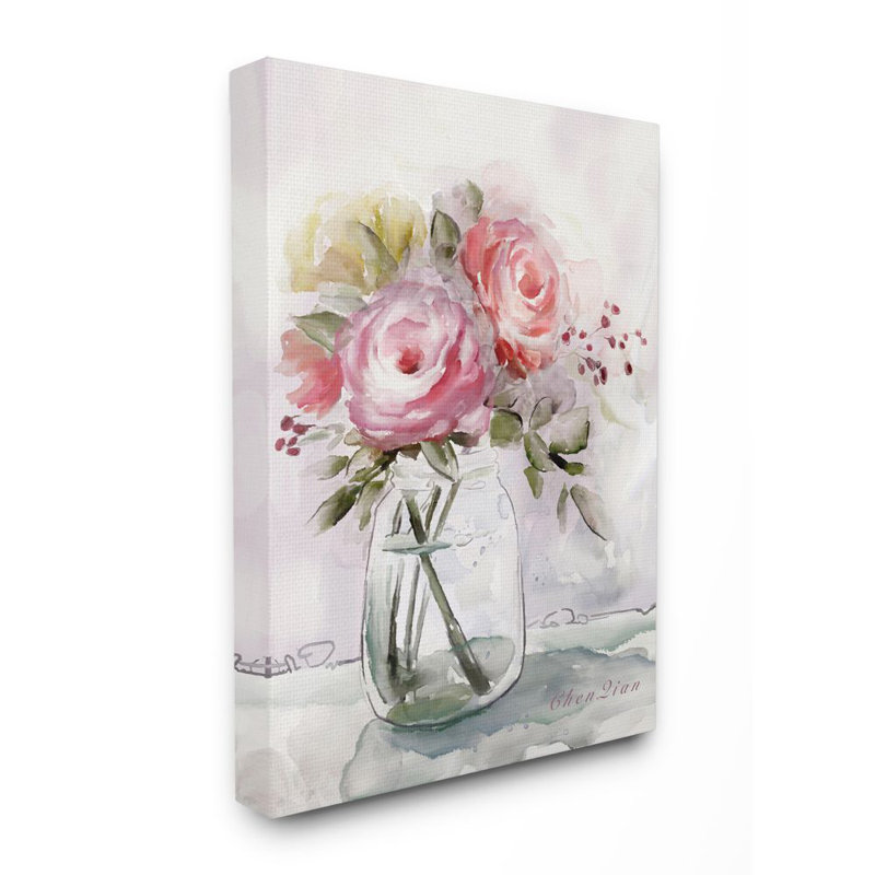 «Flower Jar Pink Green», reproduction d'art, Toile tendue, H 30 po x l 40 po x P 1,5 po