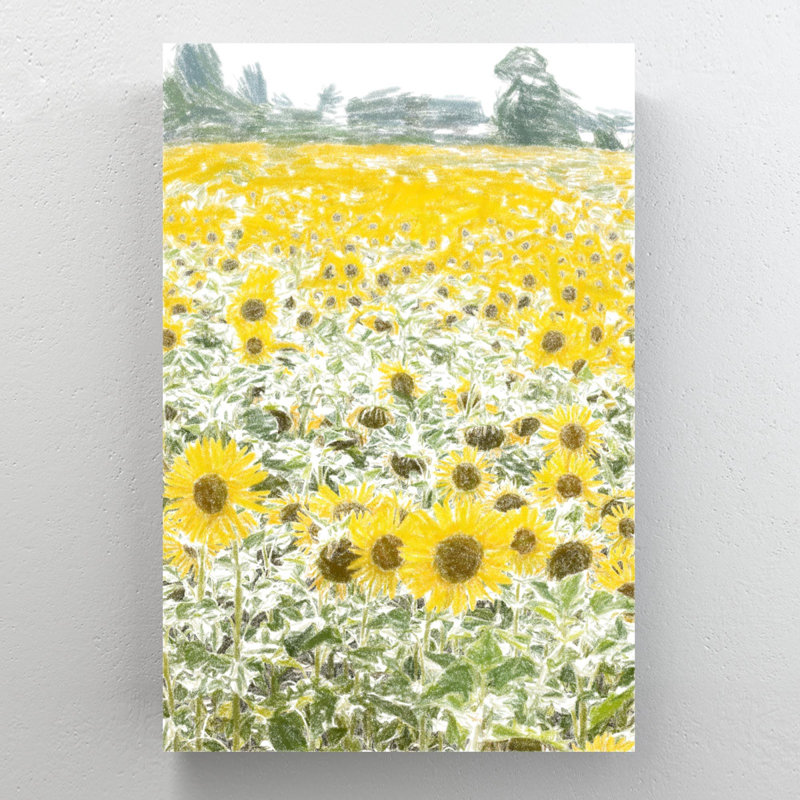 «Yellow and White Flower Field», reproduction d'art rectangulaire sur toile tendue 1 pièce, H 14 po x l 11 po x P 2 po