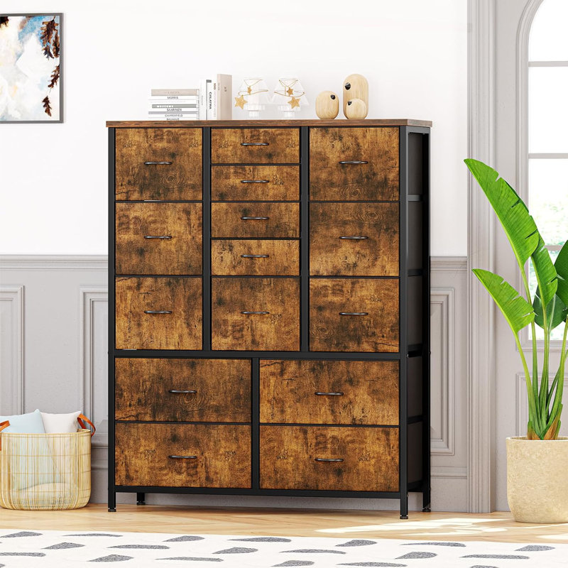 Commode 15 tiroirs Brietta, Brun