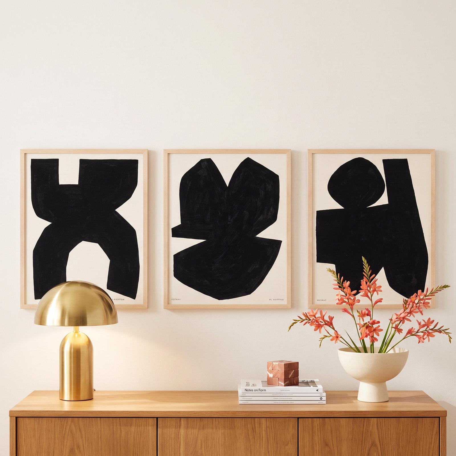 Shauna "Module on White" 3-Piece Painting Set, 25" H x 20" W x 1.25" D, Brown
