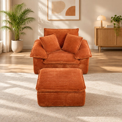 Ensemble canapé-fauteuil surdimensionné de 47 pouces et demi avec assise profonde et pouf amovible à 2 couches