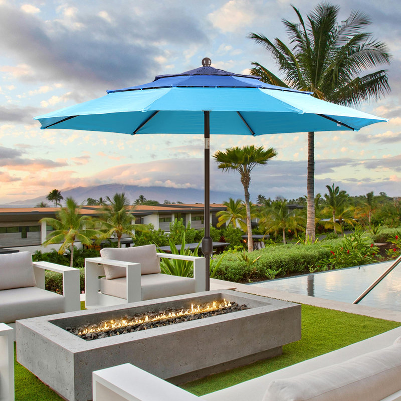 305cm Tilt Parasol, Blue/Light Blue