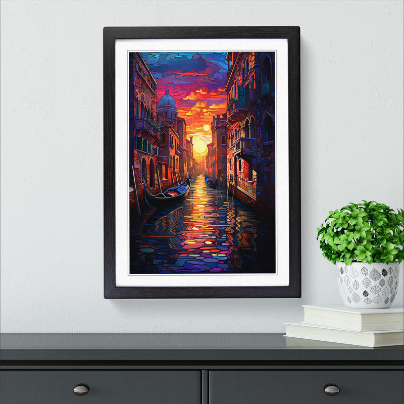 Venice Tachisme - Single Picture Frame Print on Wood, Black Framed, 64cm H x 46cm W