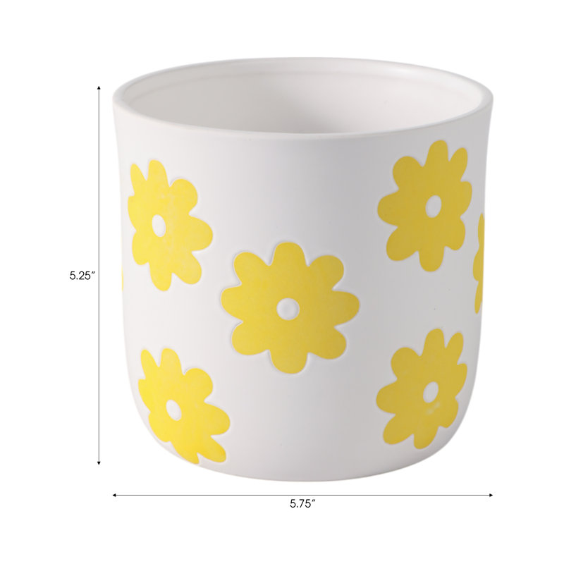 Sagebrook Home 6" Flower Power Planter, Black/White, White Yellow