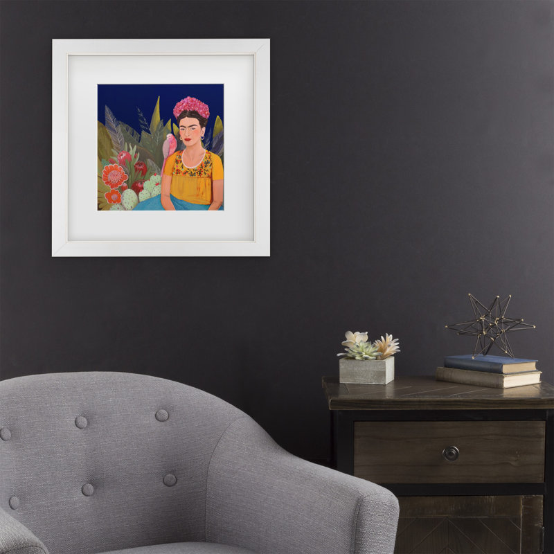 «Frida A Casa Azul Revisitated», art encadré par Sylvie Demers, H 18 po x l 18 po x P 0,75 po, Blanc