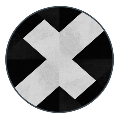 Machine Washable Roslindale Contemporary Geometric Shapes Rug in Black – Black Binding
