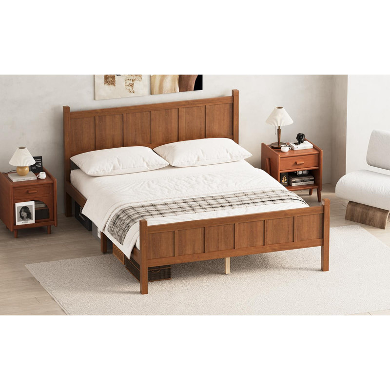 Grand lit plateforme moderne, Noyer