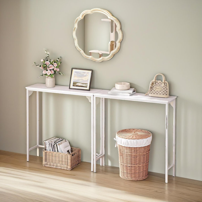 Industrial Slim Console Table for Hallway Living Room, White
