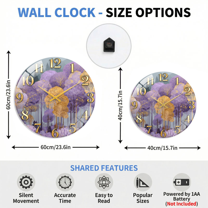 Horloge murale 23,6 po, 60 x 60 cm (23,6 x 23,6 pouces)