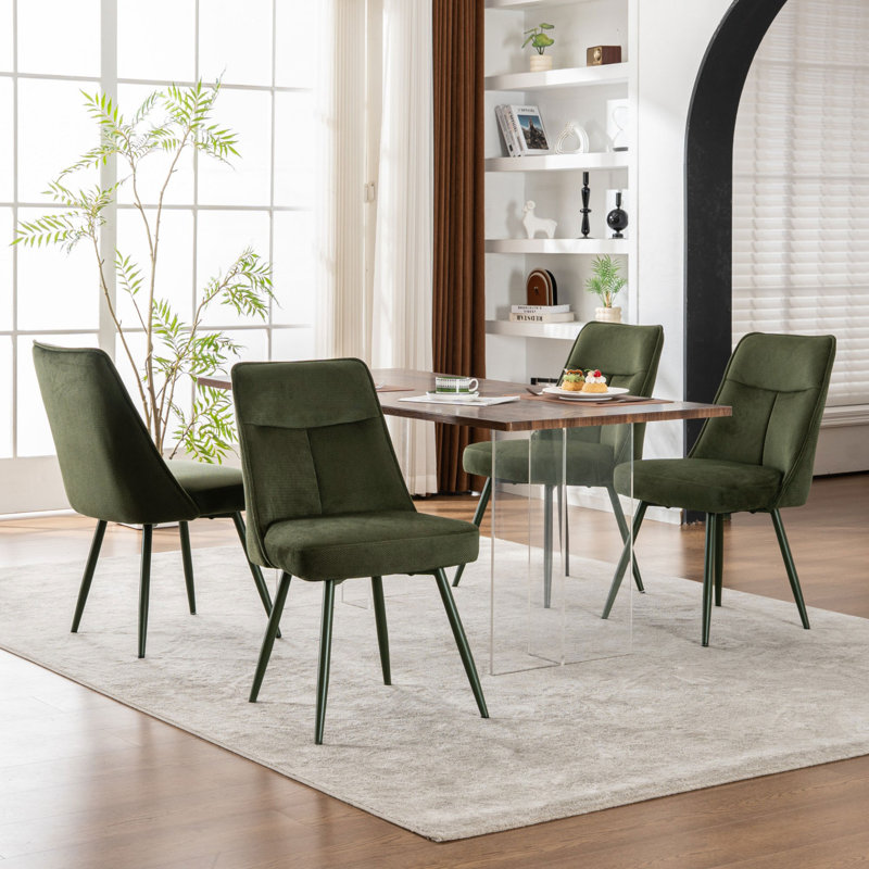 Modern Chenille Fabric Upholstered Dining Chairs Armless Side Chairs with Color-Matched Metal Frame For Kitchen Dining Room