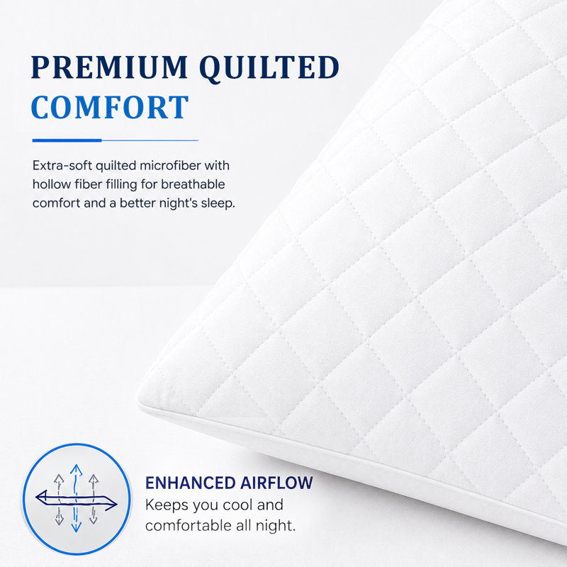  Quilted Pillow Protectors 2 Pack - Premium Microfiber Hypoallergenic Pillow Covers - Ultrasoft Breathable Pillow Cases with Zipper Closure