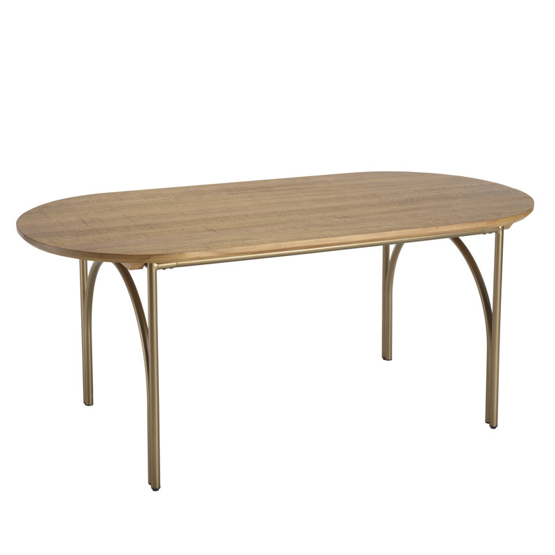 Arpita Poplar Oval Wood Top Dining Table with Iron Base, 76.5 x 180 x 90cm
