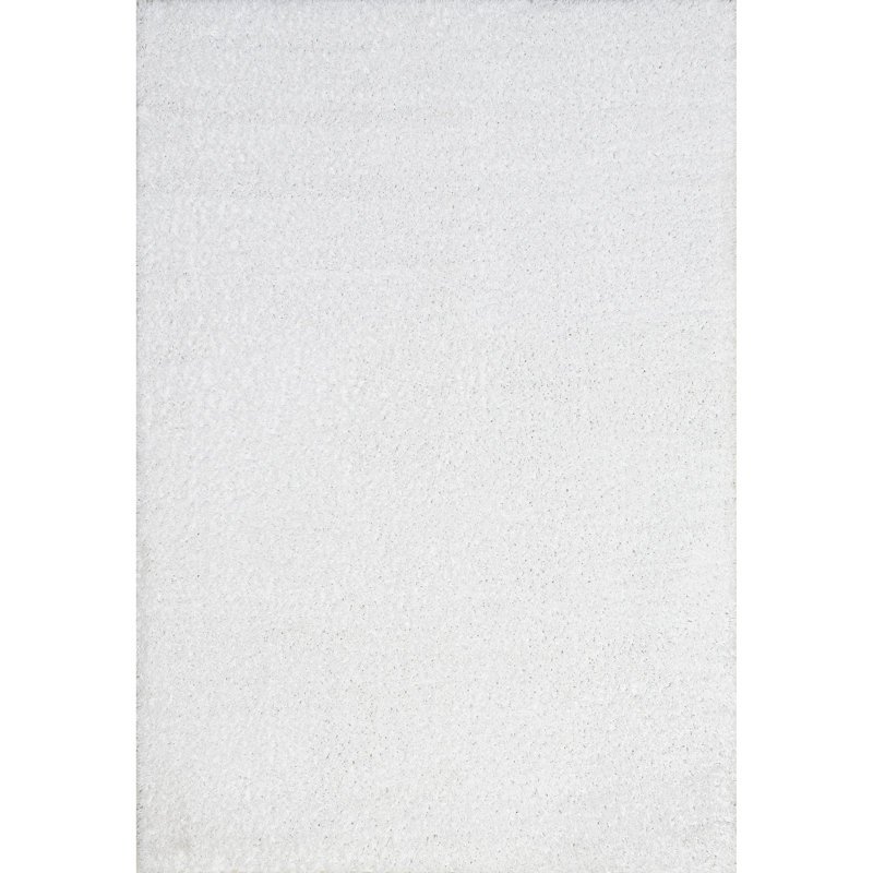 Tapis à poil long performance blanc à motif contemporain tissé à la machine Alanson, Rectangle de 10 pi x 14 pi