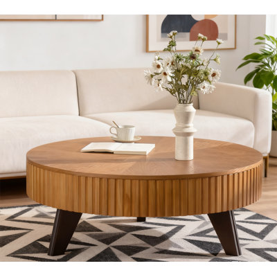 39.37" Retro Round Coffee Table with Storage Space