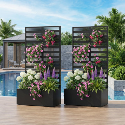 Outdoor Metal Planter Box Raised Garden Beds with Trellis