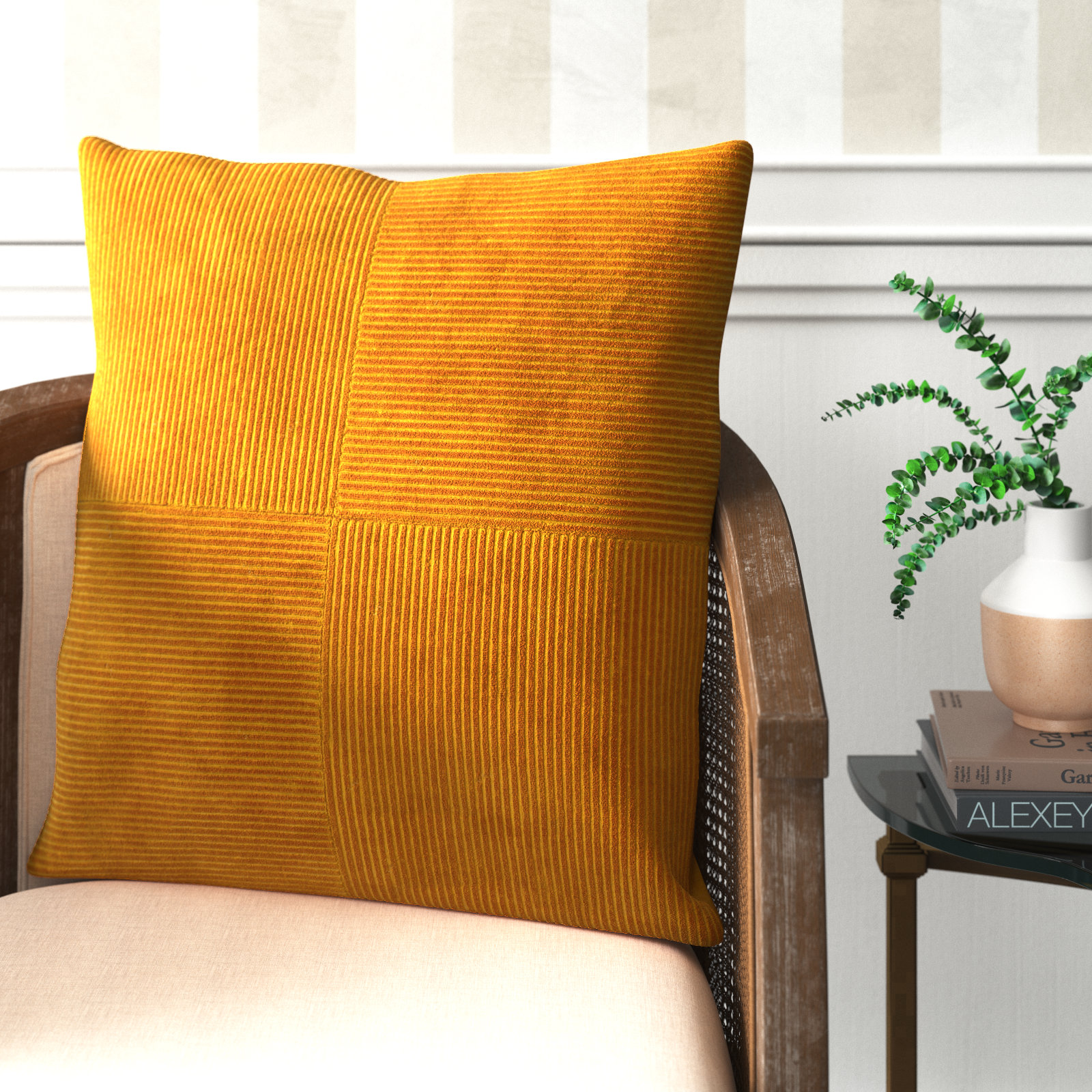 Selma Cotton Throw Pillow, 18" x 18", Mustard