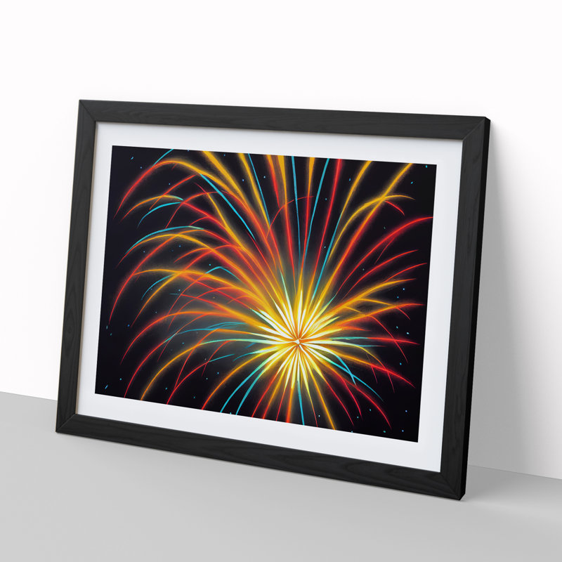 Imaginative Fireworks - Single Picture Frame Print, Black, 46cm H x 64cm W x 2cm D