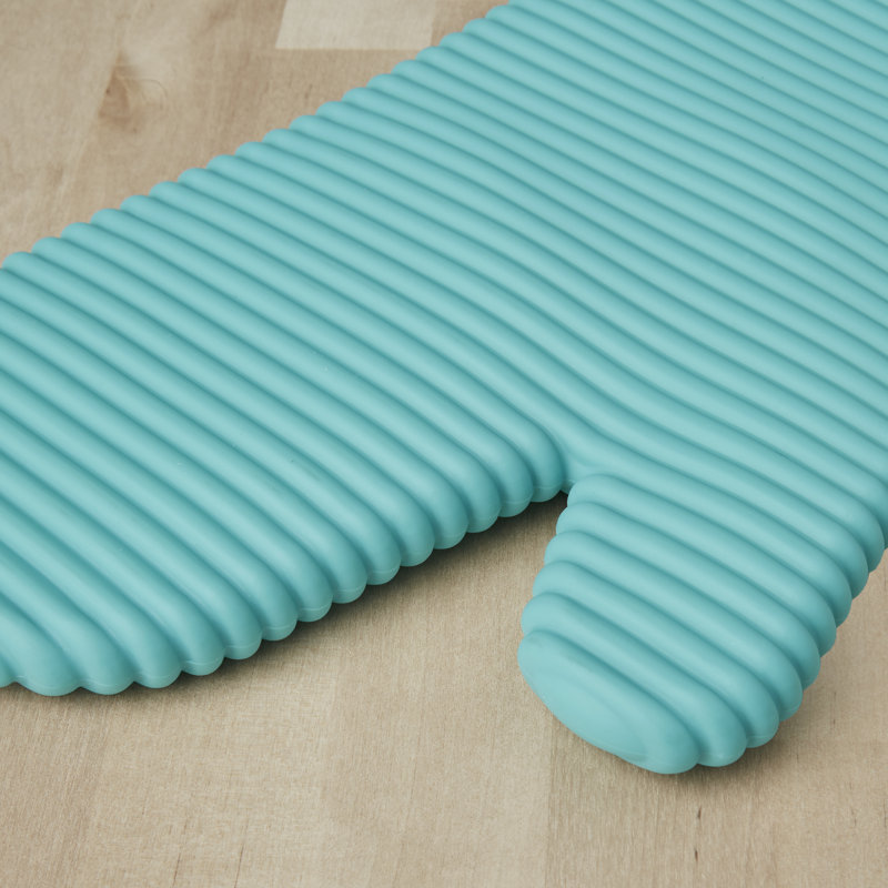 Aqua Sky Ribbed Silicone Oven Mitt Set with Cotton Cuff
