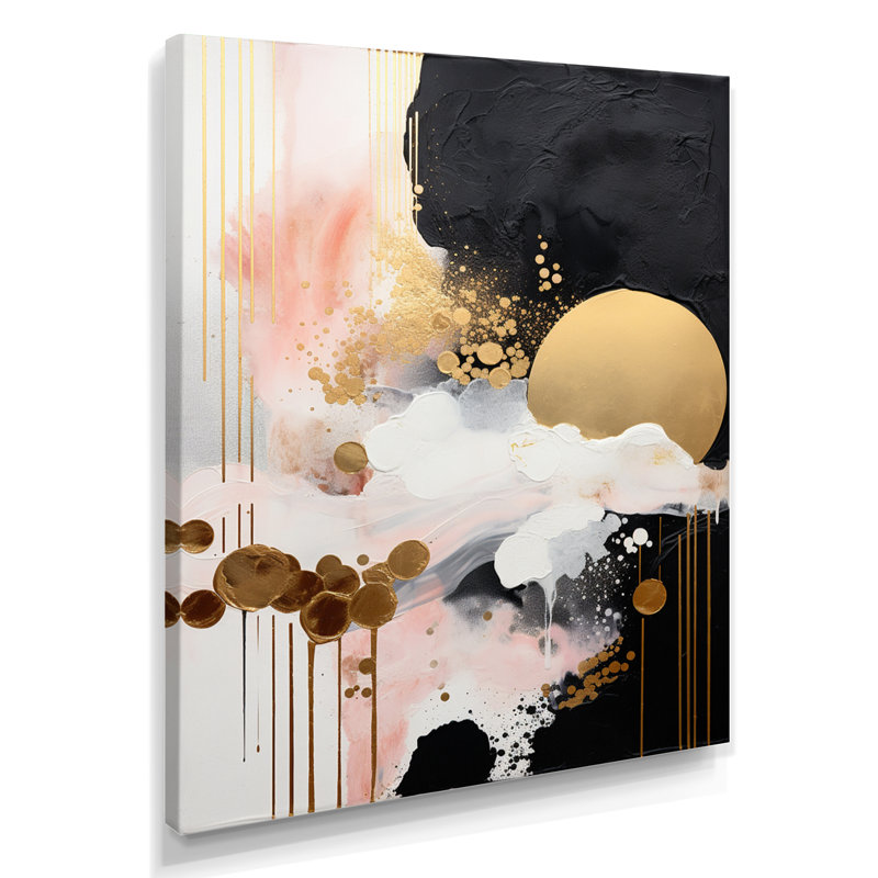 «Golden Full Moon Rising», art mural abstrait, H 32 po x l 16 po x P 1 po, Toile tendue