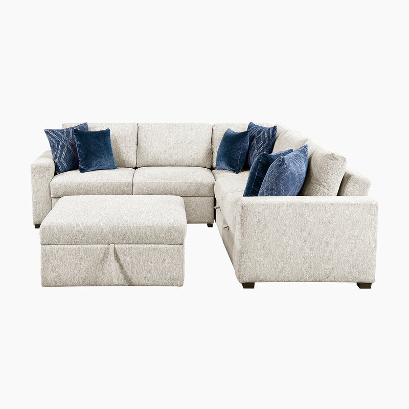 Canapé modulaire moderne et contemporain de 107,5 po en microfibre Orrin avec lit escamotable, repose-pieds, sièges confortables et 6 coussins.