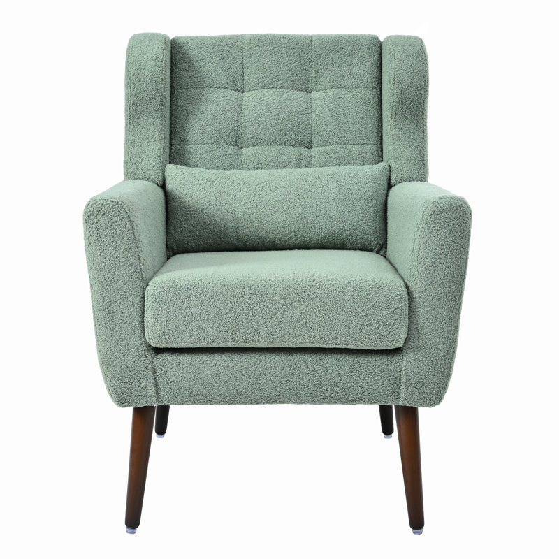 Upholstered Mordern Armchair For Lounge - Comfy With Pillow, Blackish Chenille, Support Living Room Accent Chair, Chenille Upholstery, Solid Wood Legs  Blackish  , Delicate Pillow