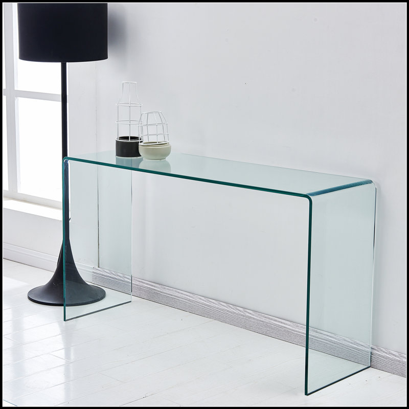 Console transparente en verre trempé avec bords arrondis, parfaite pour la vie moderne et peu encombrante.