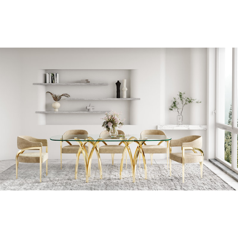 Infinity Oval Glass Top Metal Base Dining Table