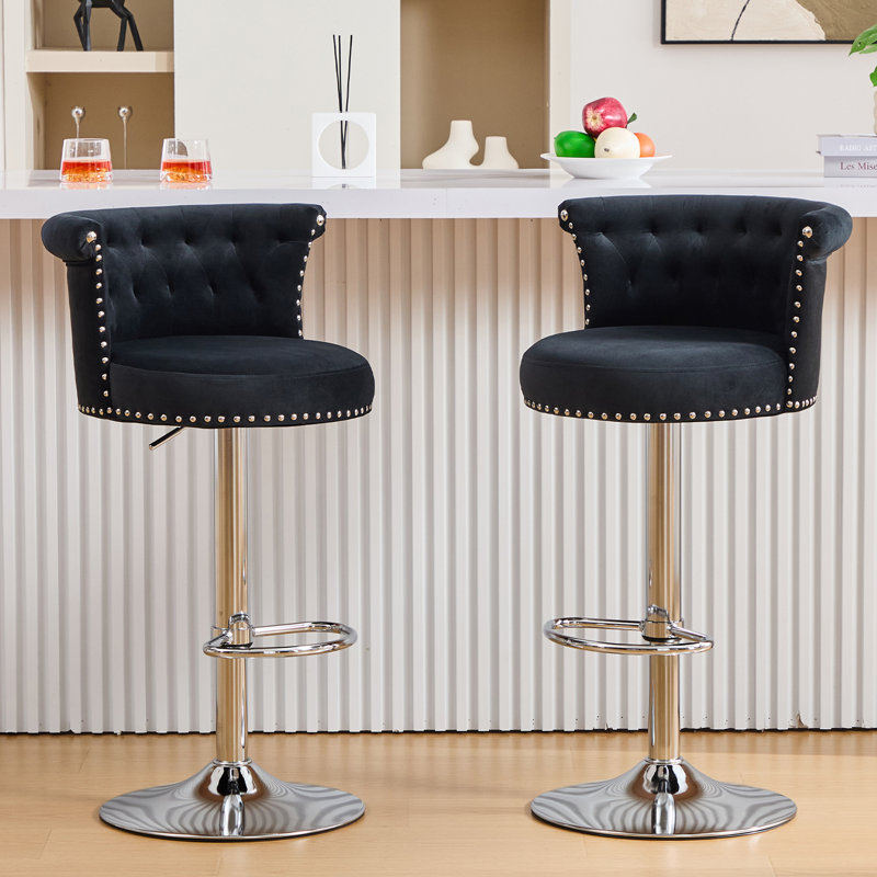 Tabouret de bar pivotant en velours (ensemble de 2), Noir