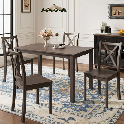5 Pieces 45"L x 27.6"D Rectangular Coastal Farmhouse Solid Wood Dining Table Set for 4 with 4 Dining Chairs for Kitchen and Dining Rooms