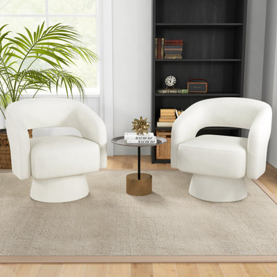 Lendia Mid-Century Modern Upholstered Split-Back Curved Sculpture Swivel Accent Chair