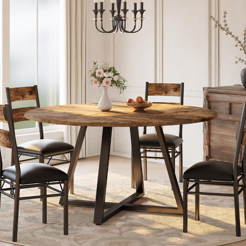 Ensemble table et chaises de salle à manger rondes 5 pièces pour 4 personnes, table de cuisine de 107 cm (42,1 po) avec 4 chaises de salle à manger à dossier haut
