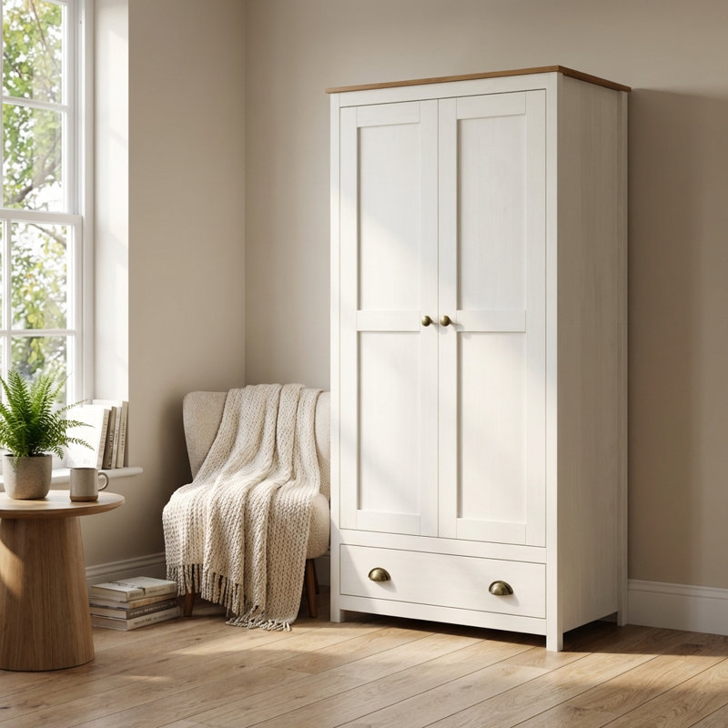 Armoire 35,7 po avec tablettes réglables Topazio, Blanc / Naturel