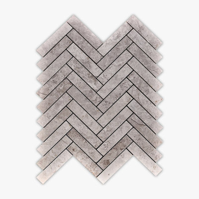 Silver Grey Dark Honed 1x4 Herringbone Marble Mosaic